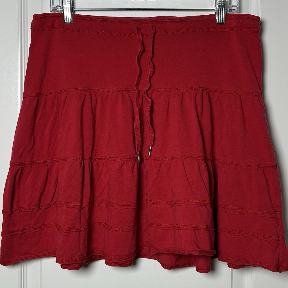 Lipstick Red Cotton Stretch Tiered Ruffle Flouncy Mini Skirt Tomato Girl Style